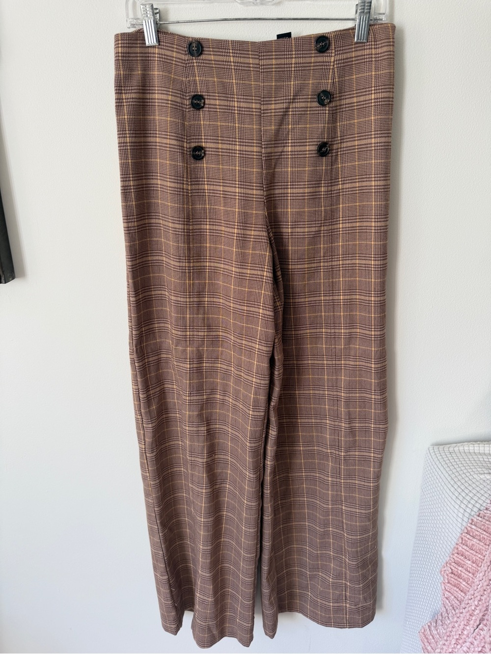 Forever 21 Brown Plaid Boot Cut Trousers with Button Front